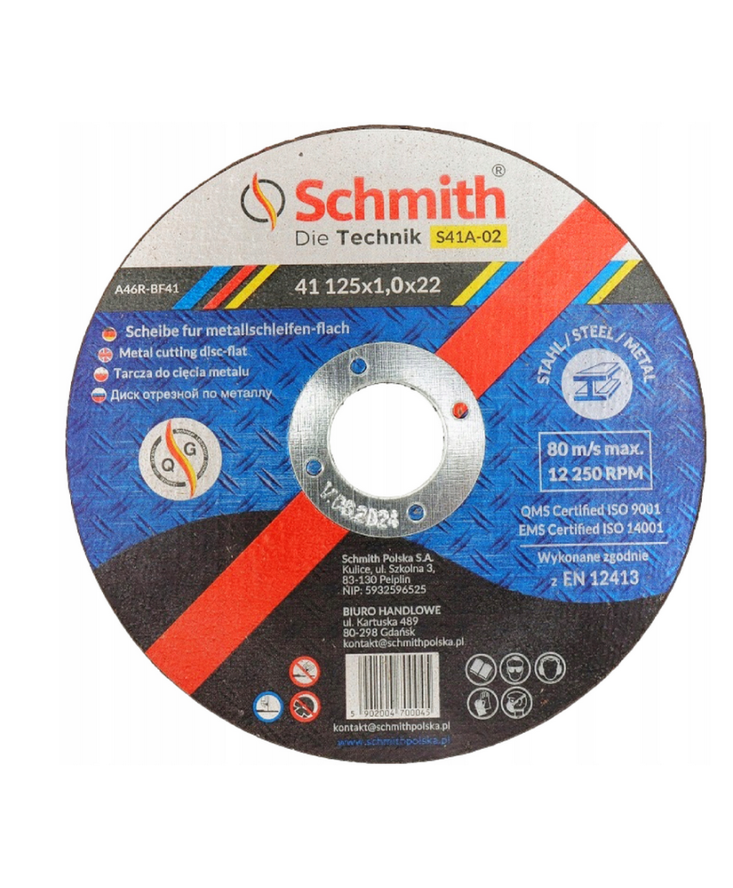 SCHMITH TARCZA DO CIĘCIA METALU 125x1 MOCNA Z DROBINAMI DIAMENTU S41A-02 (16-3-A/28D)