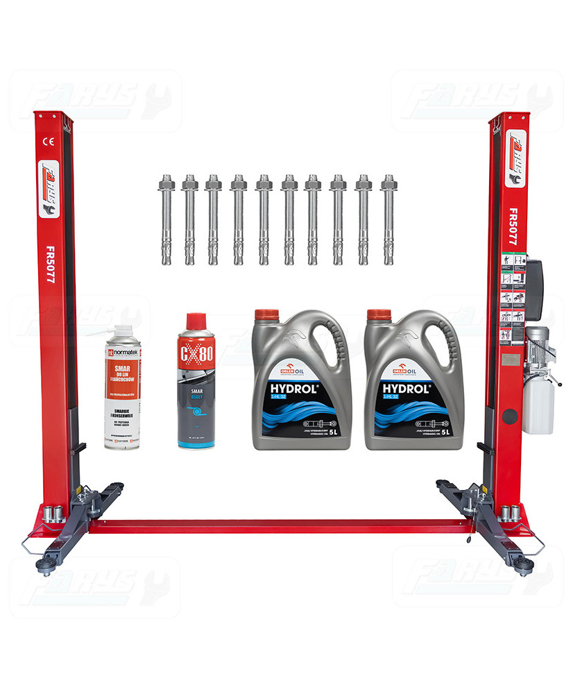 Podnośnik dwukolumnowy półautomat 4,2T FR5077 + olej hydrauliczny 8l + smary+ kotwy