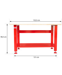 Solidny stół warsztatowy z drewnianym blatem roboczym