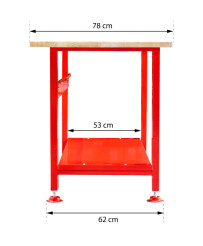 Solidny stół warsztatowy z drewnianym blatem roboczym