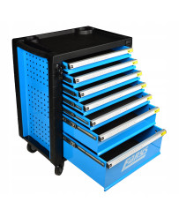 Niebieska szafka warsztatowa z siedmioma szufladami