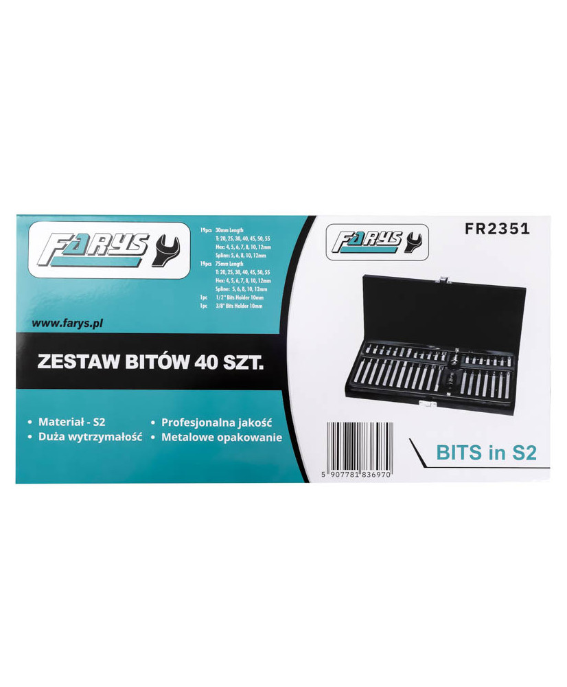 Zestaw bitów  bez obsady torx, imbus,spline 40szt. S2 FR2351