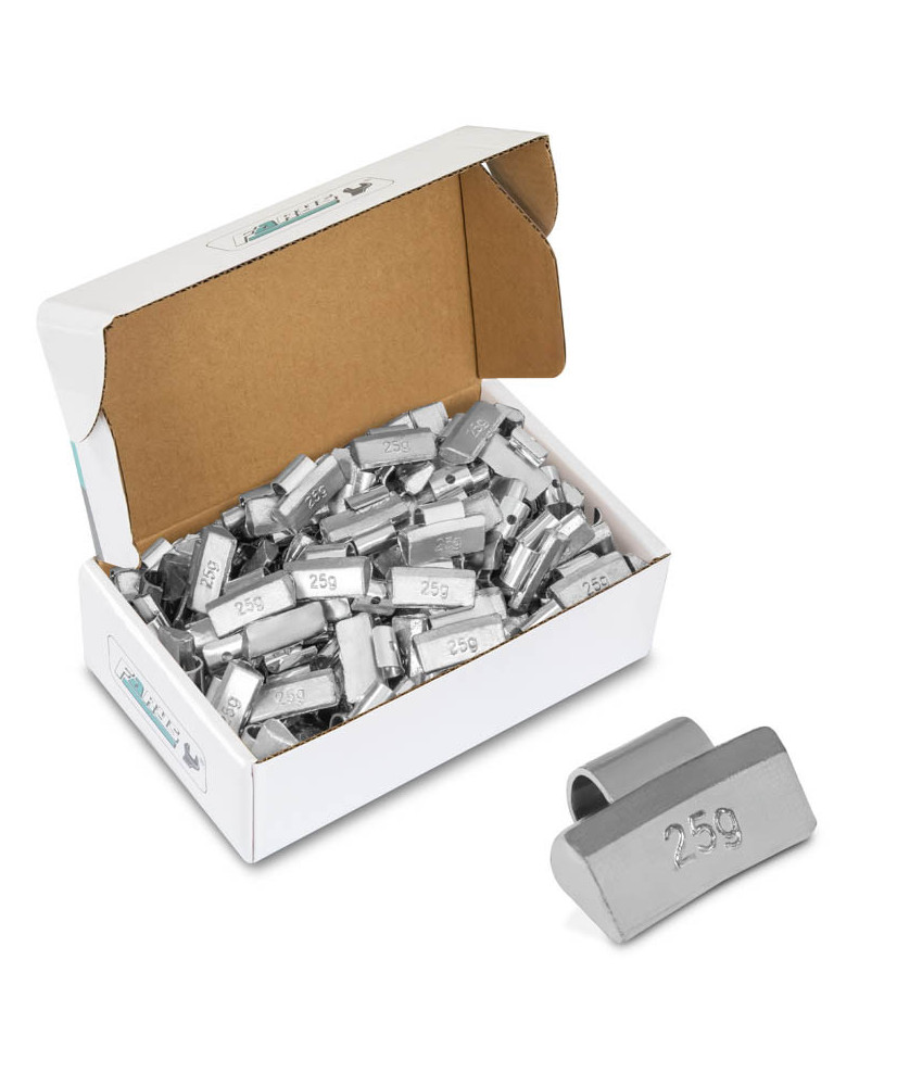 Ciężarki 25g ołowiane (Pb) nabijane do felg aluminiowych (ALU) opakowanie 100szt. Ciężarki 25g ołowiane (Pb) nabijane do felg aluminiowych (ALU) opakowanie 100szt.