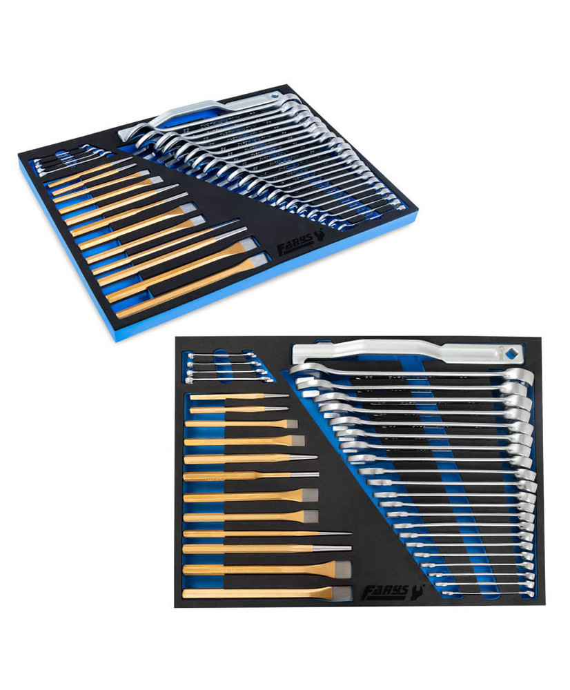 Wkład do szafki Klucze płasko oczkowe 6-32 mm z przedłużką wybijaki przecinaki Wkład do szafki Klucze płasko oczkowe 6-32 mm z przedłużką wybijaki przecinaki