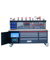 Duży stół warsztatowy z drewnianym blatem