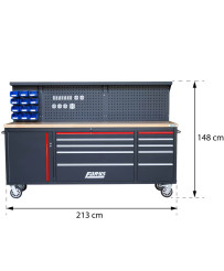 Duży stół warsztatowy z drewnianym blatem