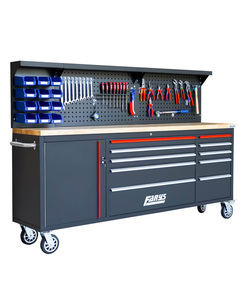 Duży stół warsztatowy z drewnianym blatem