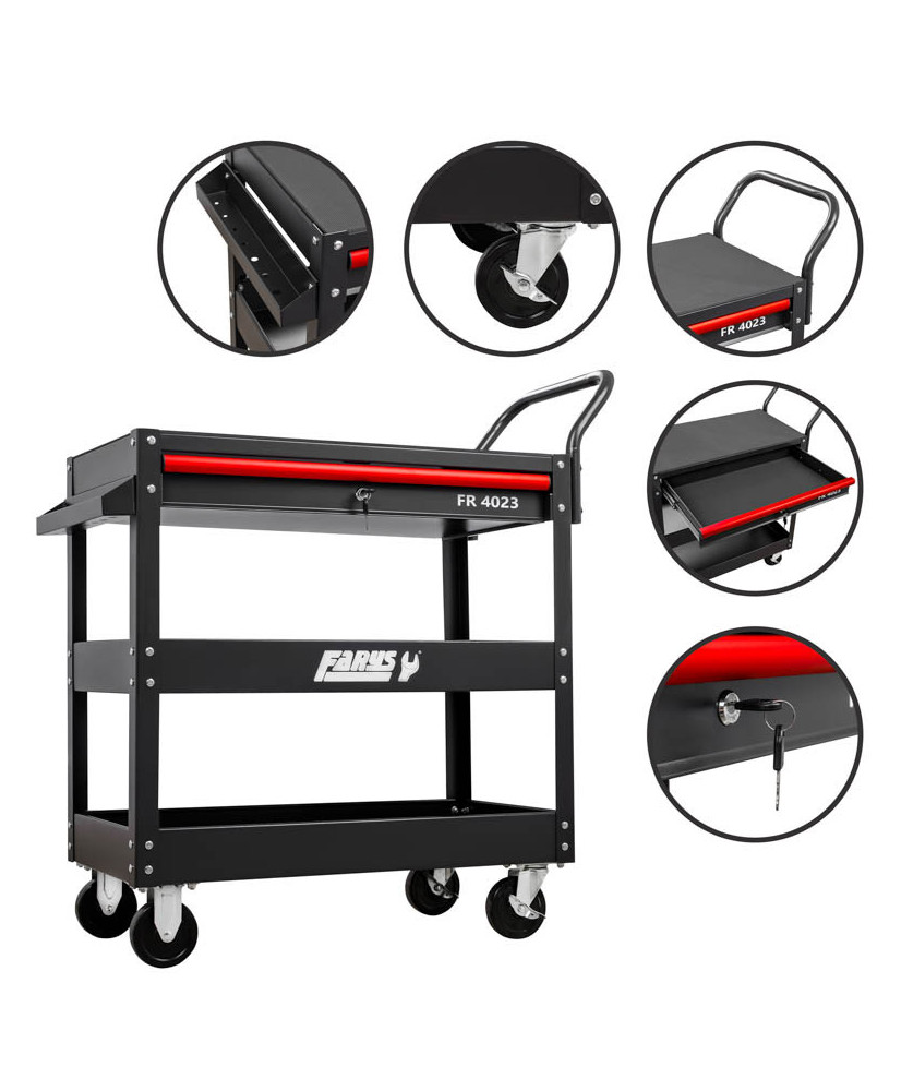 wózek warsztatowy serwisowy z trzema półkami