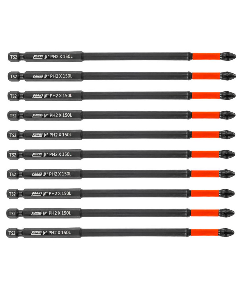 10x Bity WKRĘTARKI MAGNETYCZNE PH2 150 mm Końcówki wkrętakowe Groty FR2356