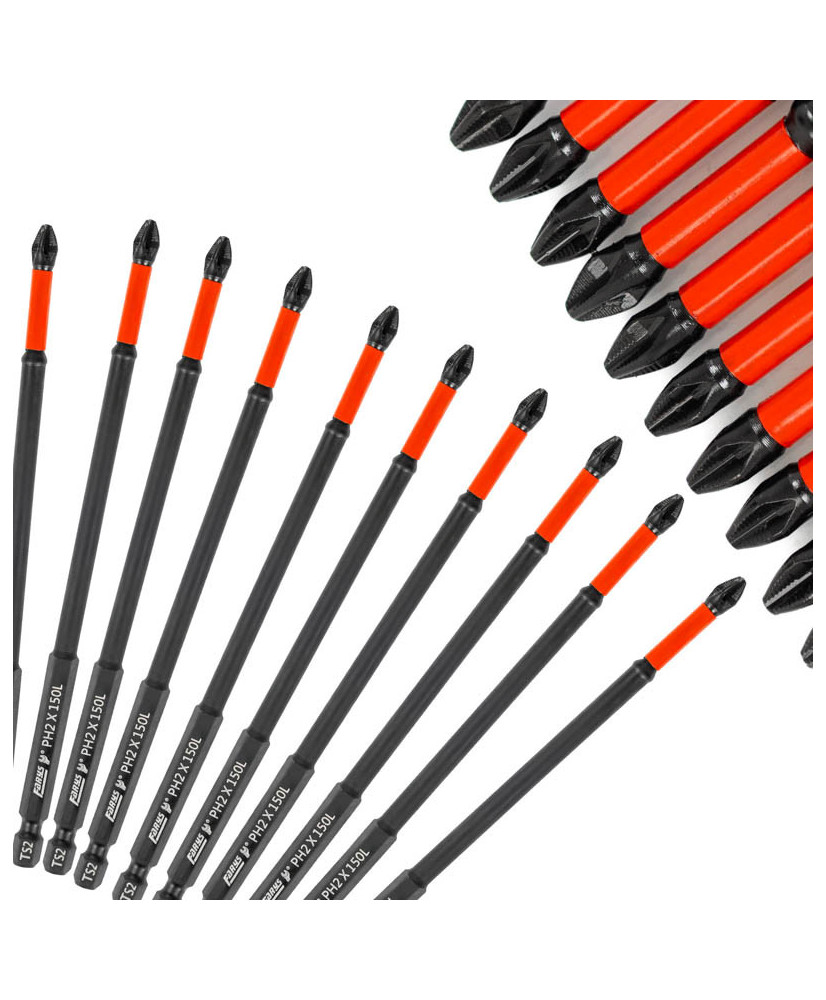 10x Bity WKRĘTARKI MAGNETYCZNE PH2 150 mm Końcówki wkrętakowe Groty FR2356