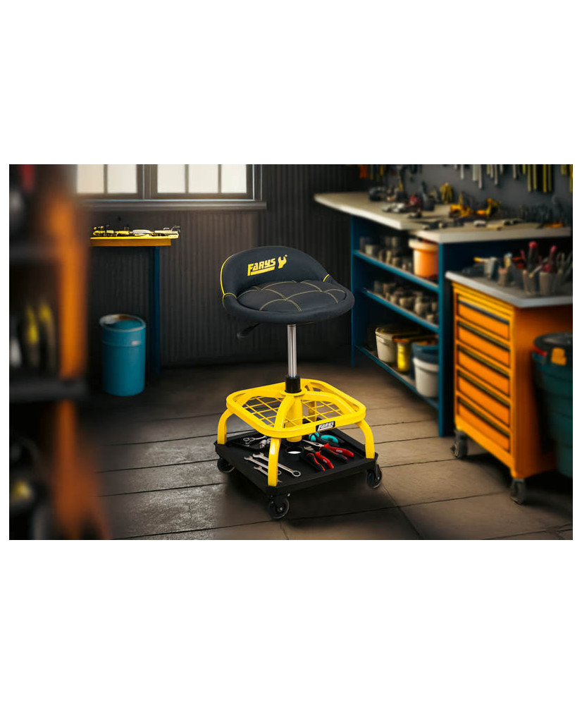 Stołek taboret warsztatowy siedzisko obrotowe na kołach z hamulcem FR9227