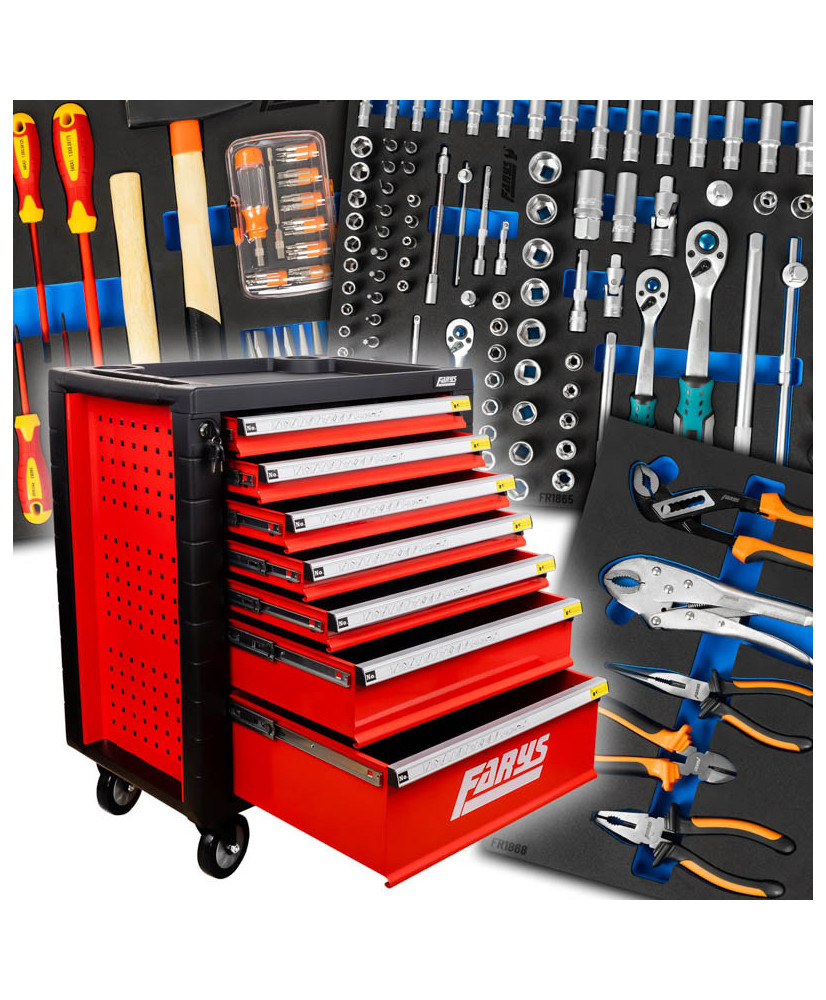 SZAFKA NARZĘDZIOWA WARSZTATOWA NA KÓŁKACH WYPOSAŻENIE 338El. FR4064 NA PIANCE