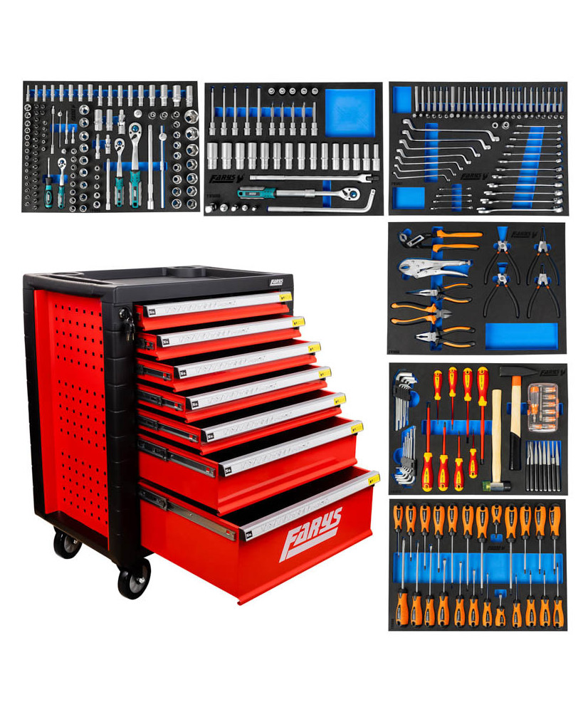 SZAFKA NARZĘDZIOWA WARSZTATOWA NA KÓŁKACH WYPOSAŻENIE 338El. FR4064 NA PIANCE