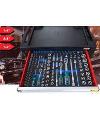 SZAFKA NARZĘDZIOWA WARSZTATOWA NA KÓŁKACH WYPOSAŻENIE 338El. FR4064 NA PIANCE