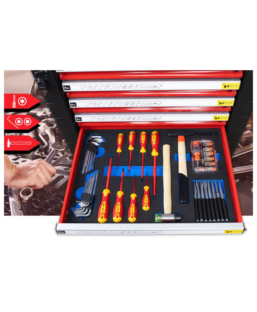 SZAFKA NARZĘDZIOWA WARSZTATOWA NA KÓŁKACH WYPOSAŻENIE 338El. FR4064 NA PIANCE