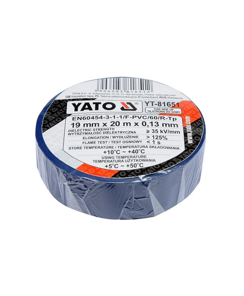Taśma Izolacyjna Elektroizolacyjna Niebieska 19mm x 20m YATO YT-81651