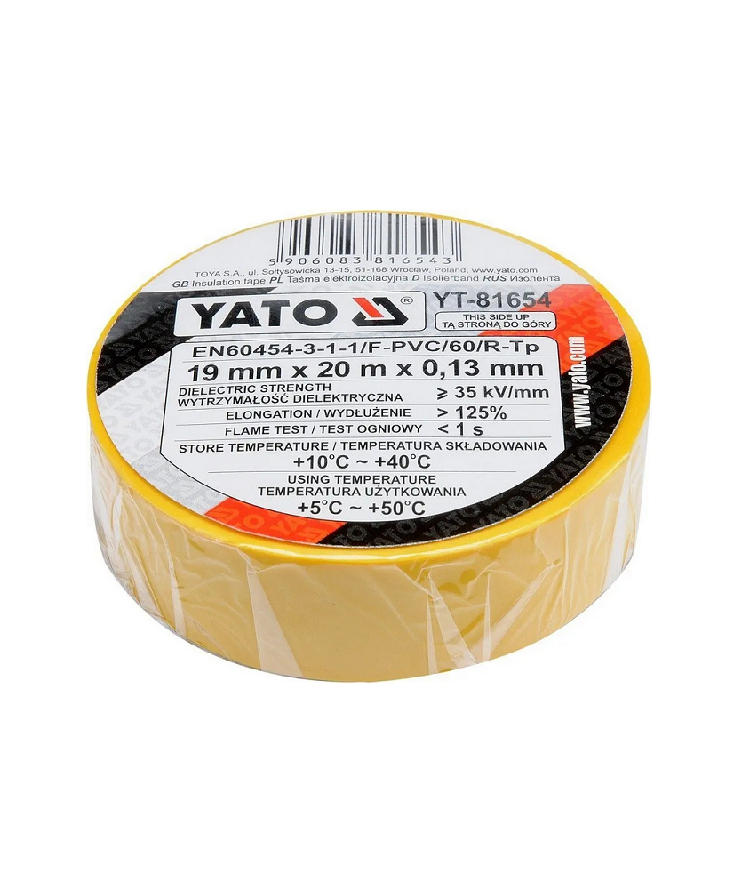 Taśma Izolacyjna Elektroizolacyjna z PCV/PVC 19mm x 20m Zółta Yato YT-81654