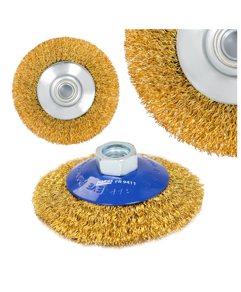Szczotka tarczowa druciana mosiężna ⌀100mm, drut mosiężny 0.3mm M14 FR9411