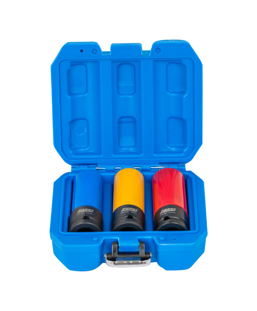 Nasadki do felg aluminiowych alufelg 1/2'', 17, 19, 21mm - zestaw 3szt. Farys FR2378