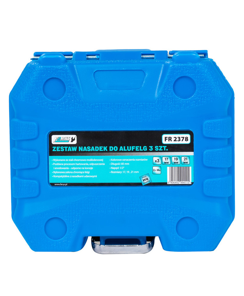 Nasadki do felg aluminiowych alufelg 1/2'', 17, 19, 21mm - zestaw 3szt. Farys FR2378