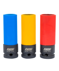 Nasadki do felg aluminiowych alufelg 1/2'', 17, 19, 21mm - zestaw 3szt. Farys FR2378