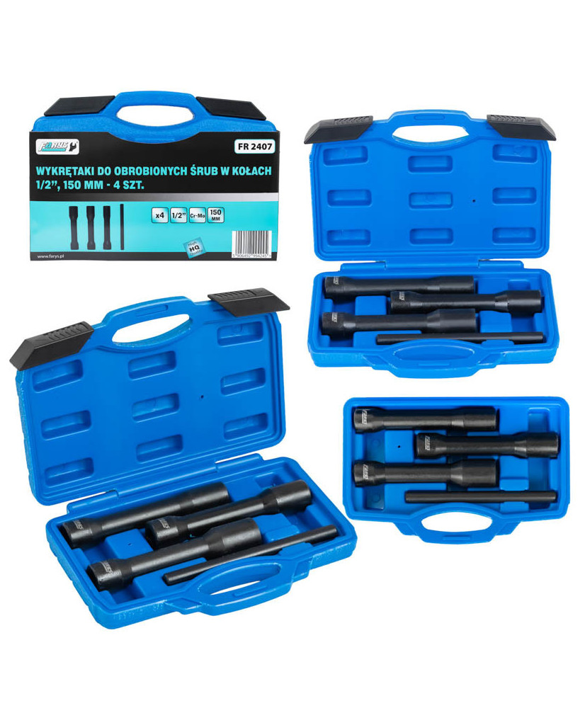 Wykrętaki do obrobionych śrub w kołach 1/2'', 150mm - zestaw 4szt. FR2407