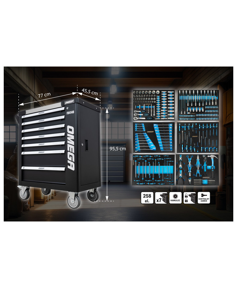 SZAFKA WARSZTATOWA WÓZEK NARZĘDZIOWY NARZĘDZIA KPL 258 el.