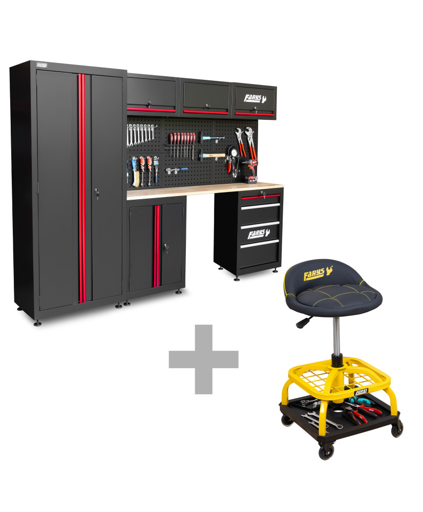 Meble garażowe warsztatowe regał szafka do warsztatu garażu + stołek warsztatowy FR4111+FR9227