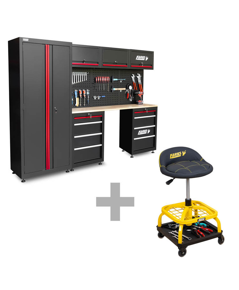 Meble garażowe warsztatowe regał szafka do warsztatu garażu + stołek warsztatowy FR4112 + FR9227