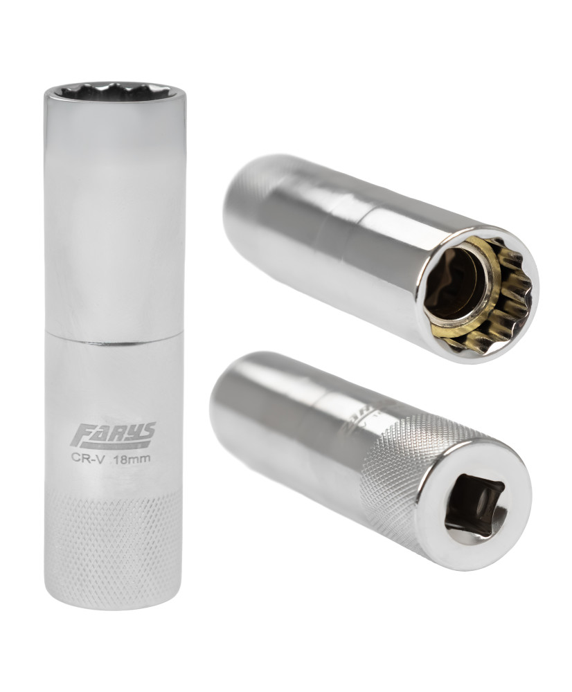 Nasadka do świec 3/8" 18 mm długa 12-kątna 90mm CrV Farys FR2280