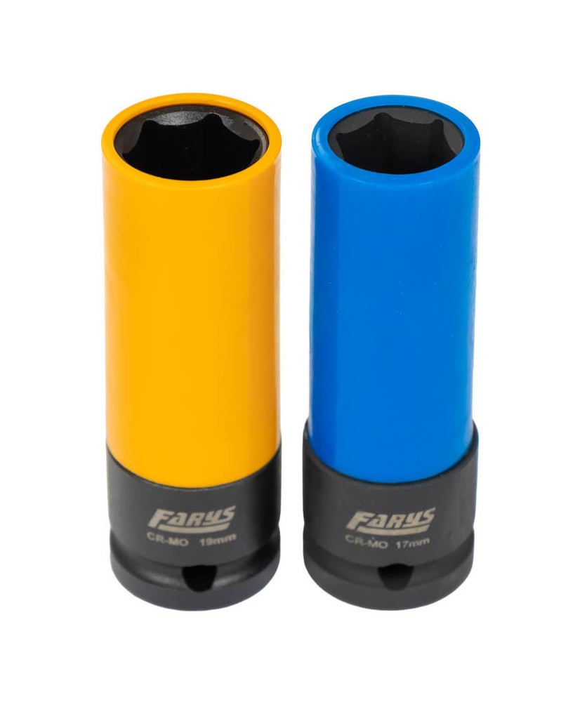 Zestaw nasadek udarowych do alufelg 1/2” 17mm 19mm CR-MO 85mm FARYS FR2377