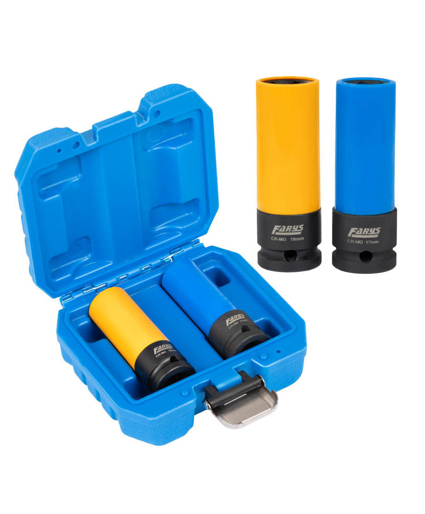 Zestaw nasadek udarowych do alufelg 1/2” 17mm 19mm CR-MO 85mm FARYS FR2377