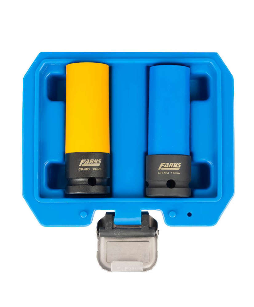 Zestaw nasadek udarowych do alufelg 1/2” 17mm 19mm CR-MO 85mm FARYS FR2377