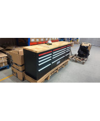 Duży stół warsztatowy z drewnianym blatem