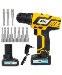 Wiertarko wkrętarka 18V w zestawie z nasadkami i adapterami FR7169+ FR2607+ FR2605
