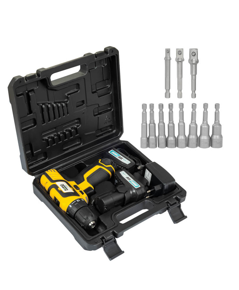 Wiertarko wkrętarka 18V w zestawie z nasadkami i adapterami FR7169+ FR2607+ FR2605