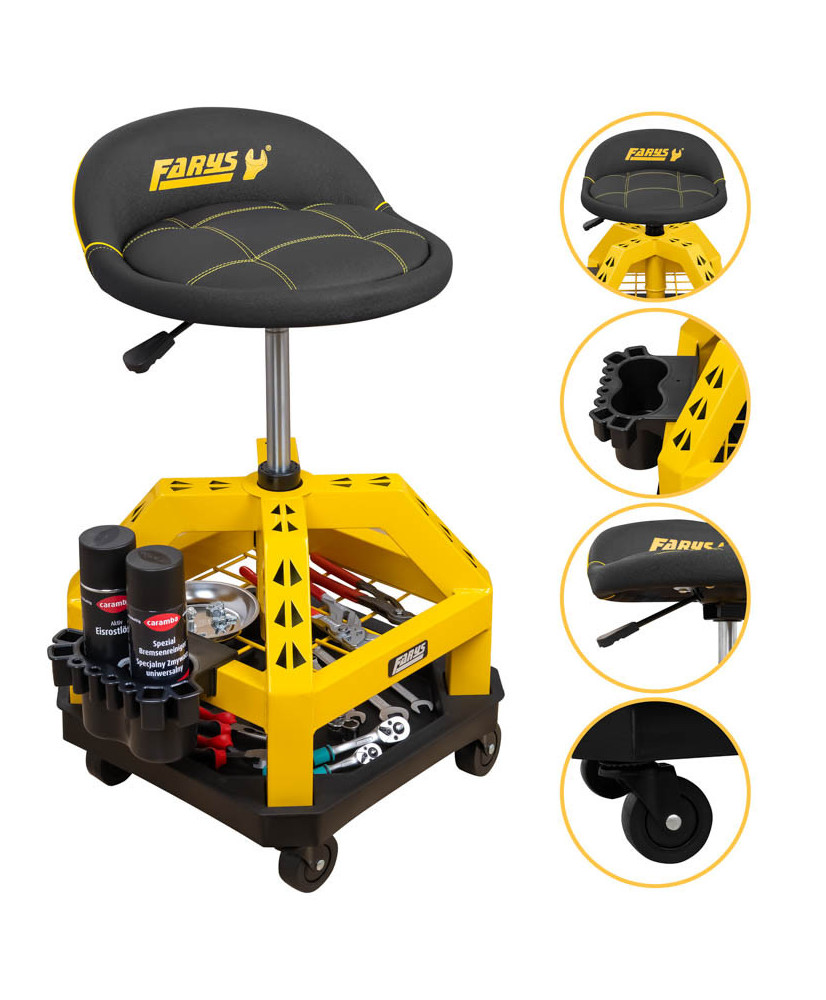 Stołek taboret warsztatowy masywny siedzisko na kółkach obrotowy FR9228 - II GATUNEK OUTLET