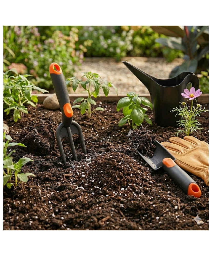 Zestaw Narzędzi Ogrodniczych 4el. - Łopatka Widełki Grabki Konewka RAMP FR98300