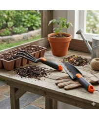 Zestaw Ogrodniczy 4 el. – Łopatka, Widełki, Grabki, Konewka RAMP