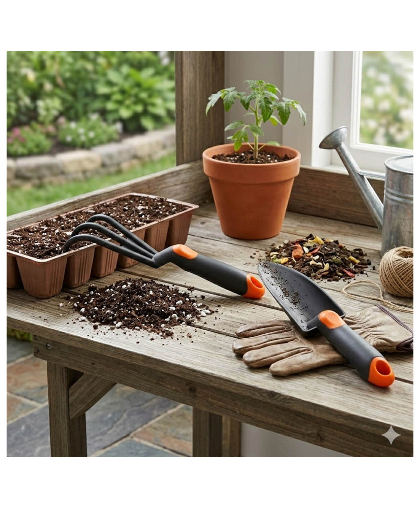 Zestaw Narzędzi Ogrodniczych 4el. - Łopatka Widełki Grabki Konewka RAMP FR98300