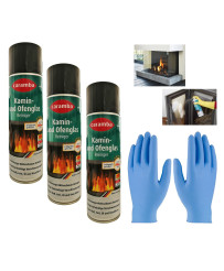3szt. Caramba Aktywna pianka do czyszczenia szyb kominków i piecyków 500ml + 2x rękawiczki (1para)