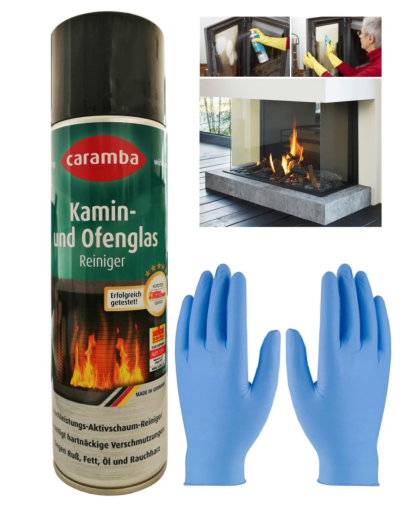 1x Caramba Aktywna pianka do czyszczenia szyb kominków i piecyków 500ml + 2x rękawiczki (1para)