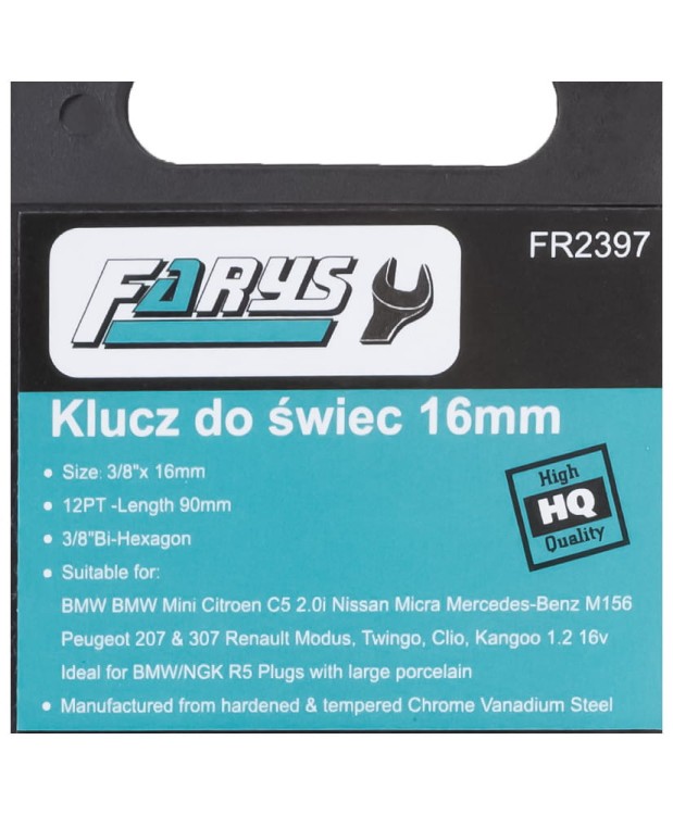 Nasadka klucz do świec 16mm 3/8 cienkościenna z magnesem FR2397