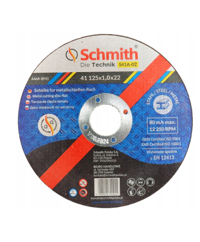 SCHMITH TARCZA DO CIĘCIA METALU 125x1 MOCNA Z DROBINAMI DIAMENTU - 25 sztuk  S41A-02 (28D 16-3-A)
