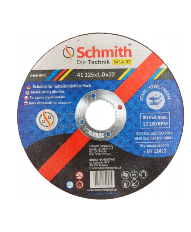 SCHMITH TARCZA DO CIĘCIA METALU 125x1 MOCNA Z DROBINAMI DIAMENTU - 25 sztuk  S41A-02 (28D 16-3-A)