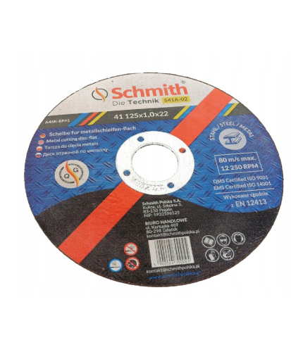 SCHMITH TARCZA DO CIĘCIA METALU 125x1 MOCNA Z DROBINAMI DIAMENTU - 25 sztuk  S41A-02 (28D 16-3-A)