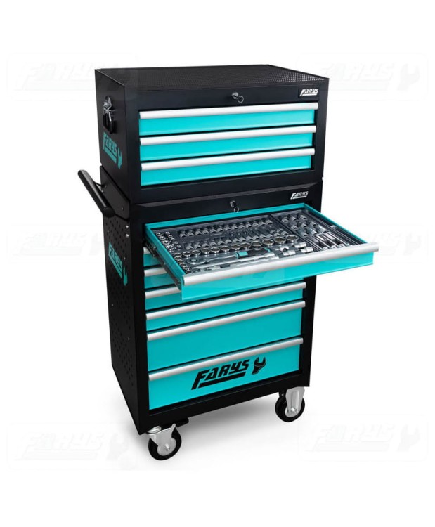 SZAFKA WARSZTATOWA WÓZEK NARZĘDZIOWY+NADSTAWKA+ WYPOSAŻENIE 385el. FR4045 -D9