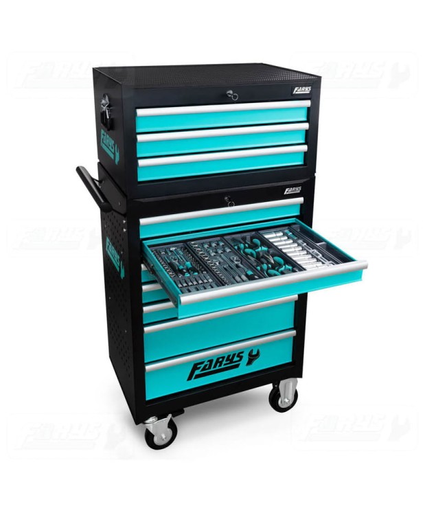 SZAFKA WARSZTATOWA WÓZEK NARZĘDZIOWY+NADSTAWKA+ WYPOSAŻENIE 385el. FR4045 -D9