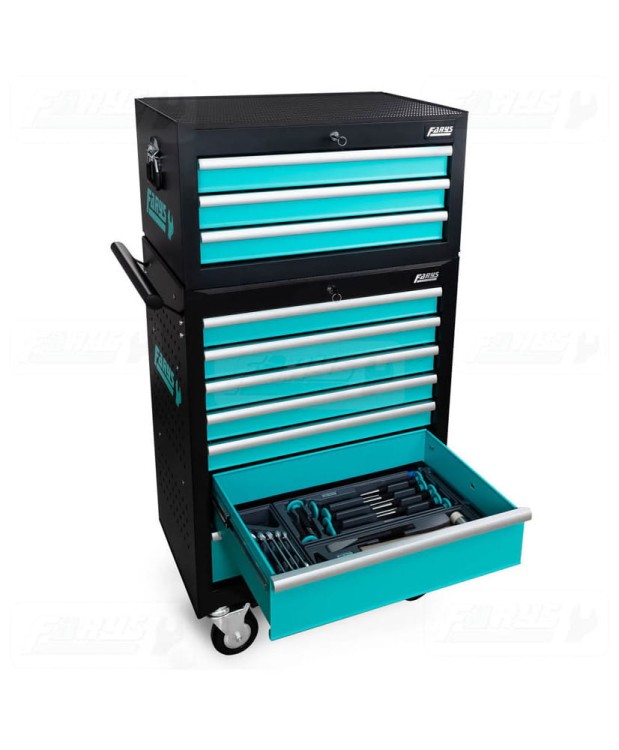 SZAFKA WARSZTATOWA WÓZEK NARZĘDZIOWY+NADSTAWKA+ WYPOSAŻENIE 385el. FR4045 -D9