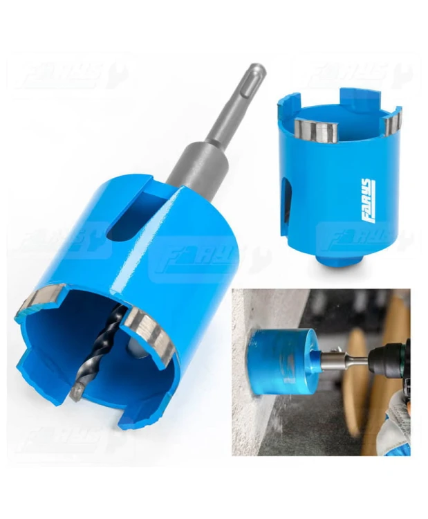 OTWORNICA DIAMENTOWA DO BETONU 68MM TURBO z ADAPTEREM M16 SDS+ I WIERTŁEM PROWADZĄCYM KORONKA WIERTŁO DO PUSZEK